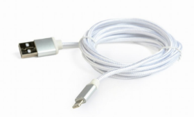 Picture of Gembird Cotton braided 8-pin cable with  metal connectors 1.8m silver CCB-mUSB2B-AMLM-6-S