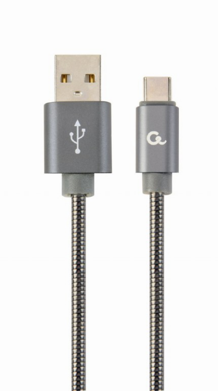 Picture of Gembird Type-C USB Charging & Data cable, Premium Series, Spiral metal 2m CC-USB2S-AMCM-2M-BG