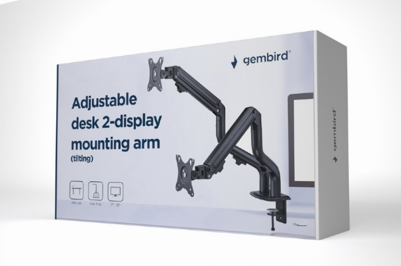 Picture of Gembird adjustable desk mount 2 display mounting arm 17''-32'', up to 8kg tilting MA-DA2-02