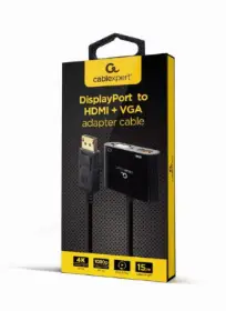 Picture of Gembird Display Port male to HDMI female + VGA female adapter cable black A-DPM-HDMIFVGAF-01