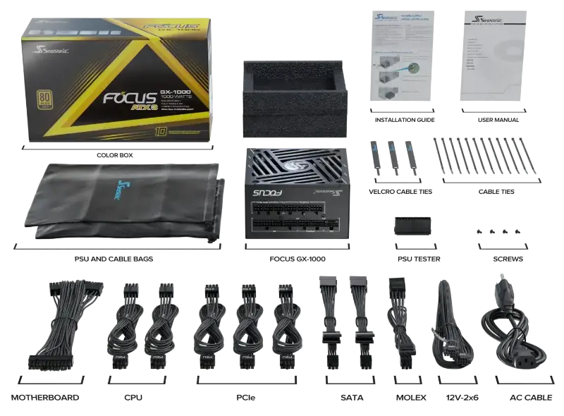 Picture of Seasonic FOCUS GX-1000 Black (ATX 3)   GOLD + SRP-FGX102-A5A32SF