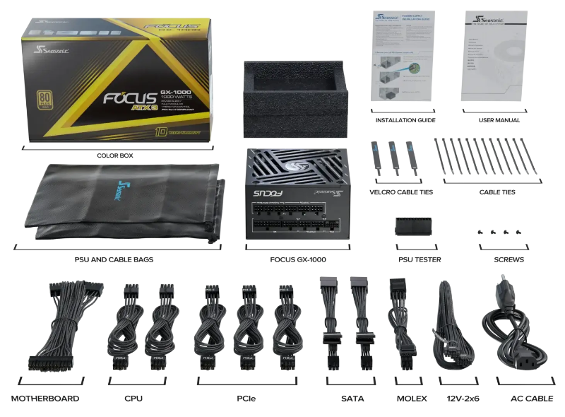Picture of Seasonic FOCUS GX-1000 Black (ATX 3)   GOLD + SRP-FGX102-A5A32SF
