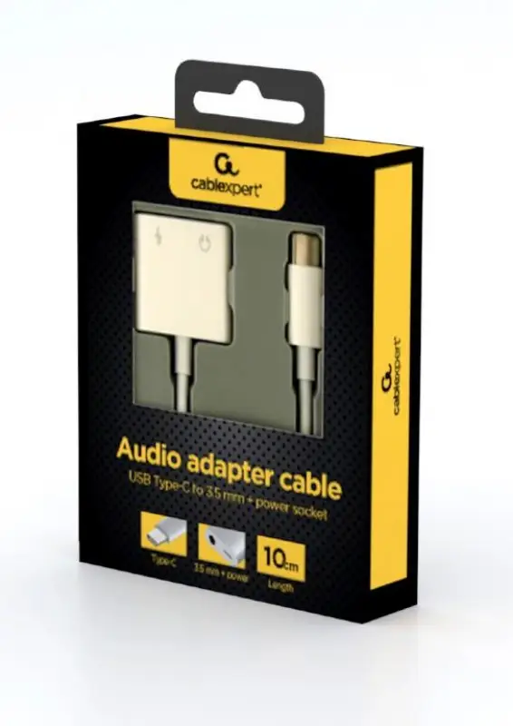Picture of Gembird USB Type-C Plug to 3.5mm Stereo Audio Adapter Cable with extra power socket white A-CM-3.5FP-01