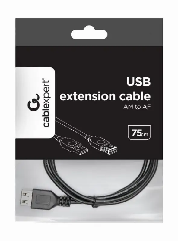 Picture of Gembird USB 2.0 extension cable, 0.75 m, black   CC-USB2-AMAF-75CM/300-BK