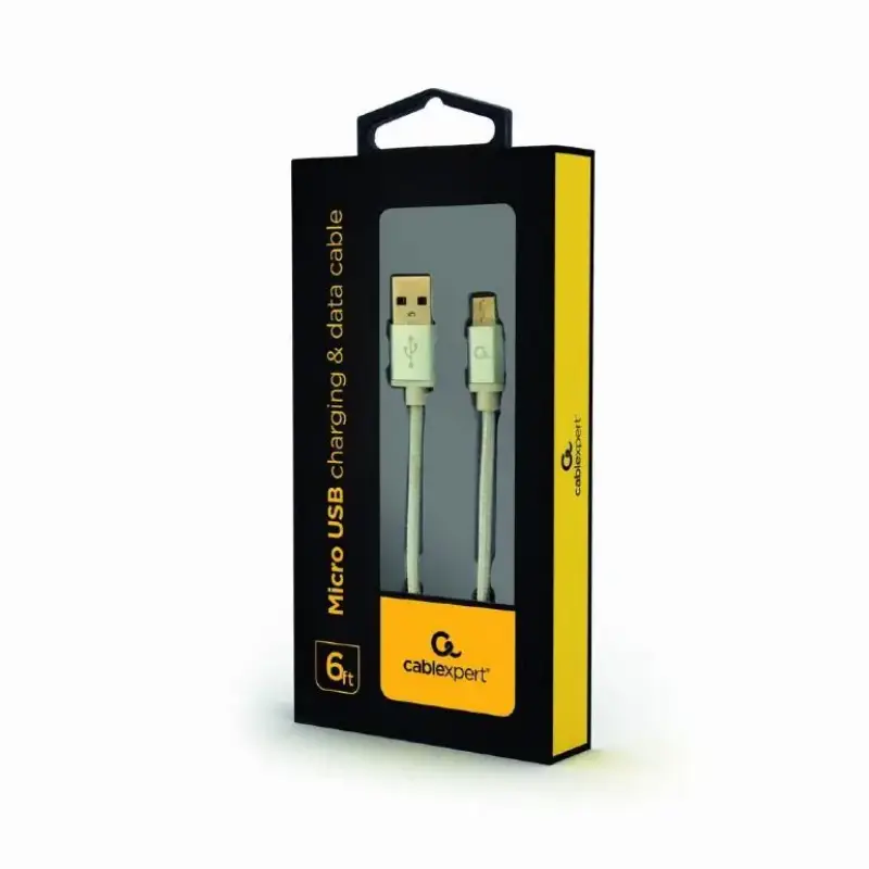 Picture of Gembird Cotton braided Micro-USB cable with metal connectors 1.8m black blister CCB-mUSB2B-AMBM-6