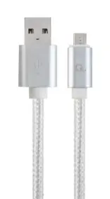Picture of Gembird Cotton braided Micro-USB with metal connectors 1.8m silver CCB-mUSB2B-AMBM-6-S