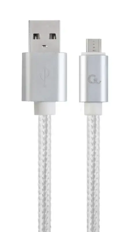 Picture of Gembird Cotton braided Micro-USB with metal connectors 1.8m silver CCB-mUSB2B-AMBM-6-S