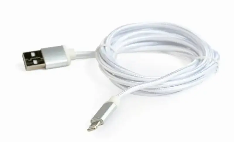 Picture of Gembird Cotton braided 8-pin cable with  metal connectors 1.8m silver CCB-mUSB2B-AMLM-6-S