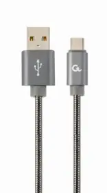 Picture of Gembird Type-C USB Charging & Data cable, Premium Series, Spiral metal 2m CC-USB2S-AMCM-2M-BG