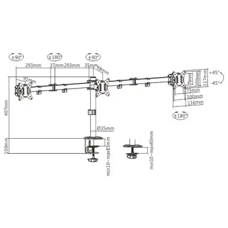 Picture of Gembird Adjustable desk 3-display mounting arm (rotate, tilt, swivel) 17”-27”, up to 7 kg MA-D3-01