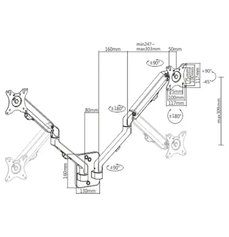 Picture of Gembird adjustable wall 2-display mounting arm 17”-27”, up to 7 kg MA-WA2-01