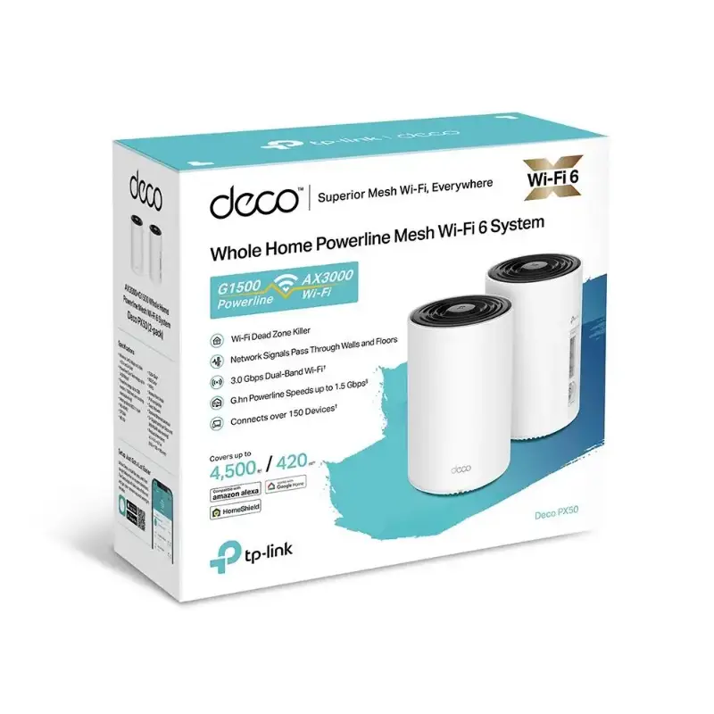 Picture of TP-Link Deco PX50 (2-Pack) AX3000 + G1500 Whole Home Powerline Mesh WiFi 6 System
