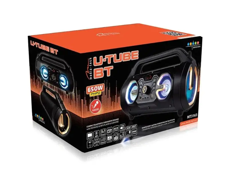 Picture of Mediatech U-TUBE BT MT3163 Compact Bluetooth Speaker with FM Radio, karaoke, MP3 RMS18W PMP0650W