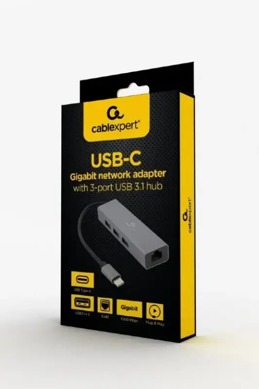 Picture of Gembird USB-C Gigabit network adapter with 3-port A-CMU3-LAN-01 Type C