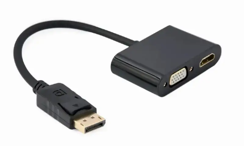 Picture of Gembird Display Port male to HDMI female + VGA female adapter cable black A-DPM-HDMIFVGAF-01