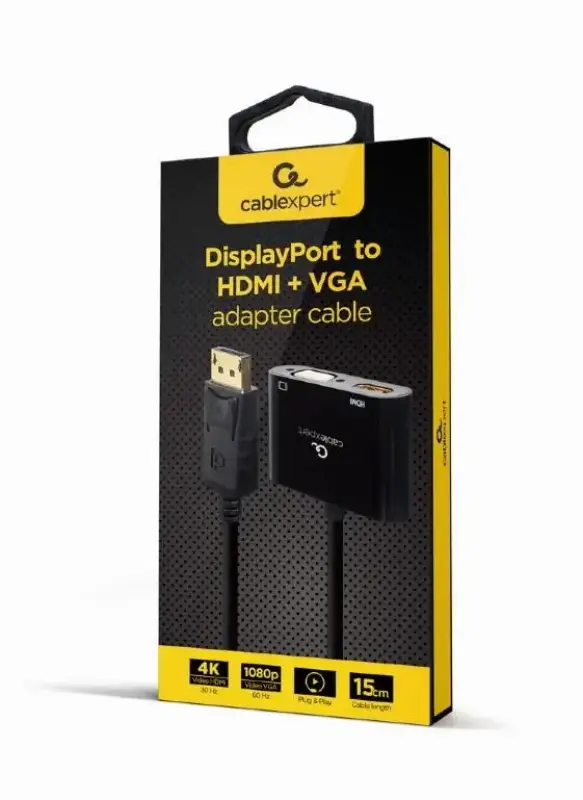 Picture of Gembird Display Port male to HDMI female + VGA female adapter cable black A-DPM-HDMIFVGAF-01