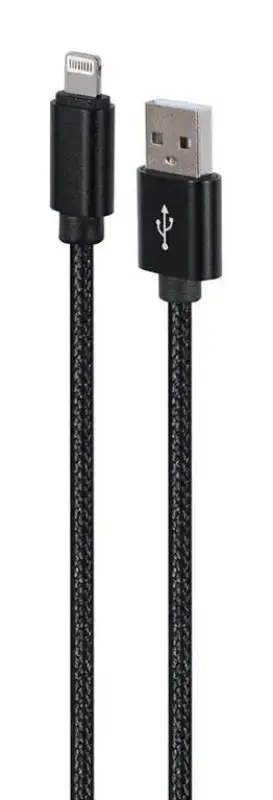 Picture of Gembird Cotton braided 8-pin cable with metal connectors 1.8m black CCDB-mUSB2B-AMLM-6