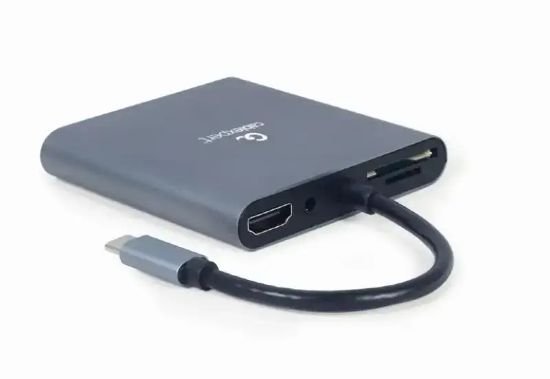 Picture of Gembird USB Type-C 6-in-1 multi-port adapter  (Hub3.1+HDMI+VGA+PD+card reader+stereo audio) A-CM-COMBO6-01