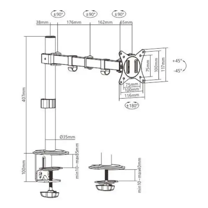 Picture of Gembird Adjustable desk display mounting arm (rotate, tilt, swivel), 17”-32”, up to 9 kg MA-D1-01