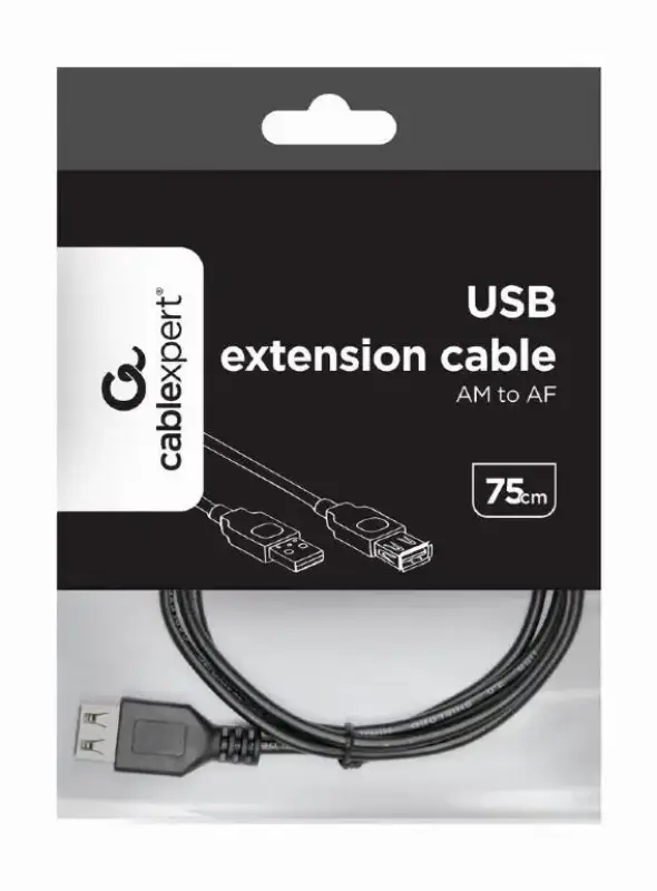 Picture of Gembird USB 2.0 extension cable, 0.75 m, black   CC-USB2-AMAF-75CM/300-BK