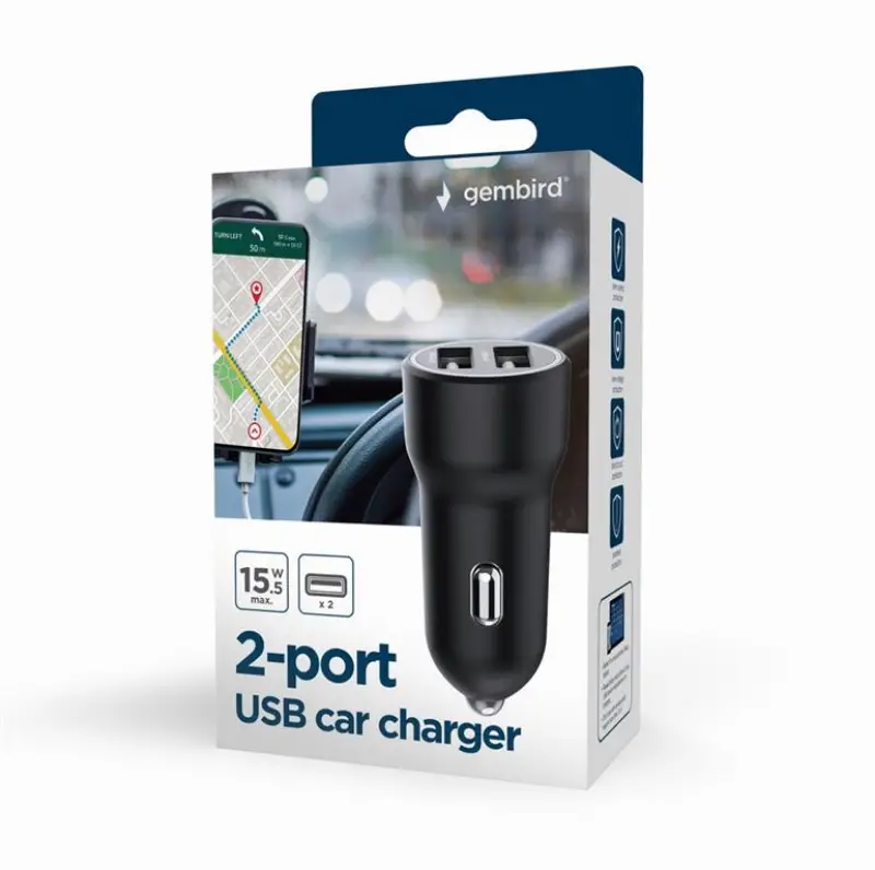 Picture of Gembird Mobile Car charger USB 3.1 A Black TA-UC-2A15-CAR-01