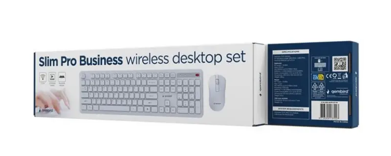 Picture of Gembird  Slim Pro Business wireless desktop set  white,US Layout  KBS-WPS-01-W