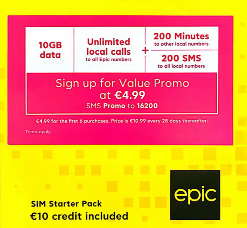 Picture of Epic Sim Starter Pack - €10 credit included
