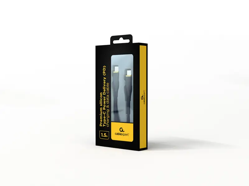 Picture of Gembird Premium silicon Type-C Power Delivery (PD) charging & data cable, 1.5 m, black CC-USB2S-CMCM-1.5M- BK