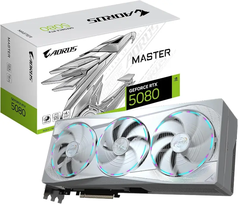 Picture of Gigabyte GeForce RTX 5080 Aorus Master Ice 16GB DDR7 Graphics Card White GV-N5080AORUSM ICE-16GD
