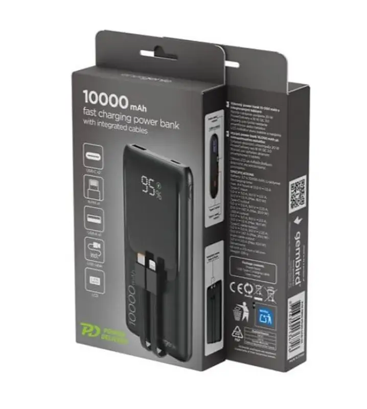 Picture of Gembird 20W Fast Charging Power Bank PB10-PD20-LCD-01 10000mAh Integrated Cables Black